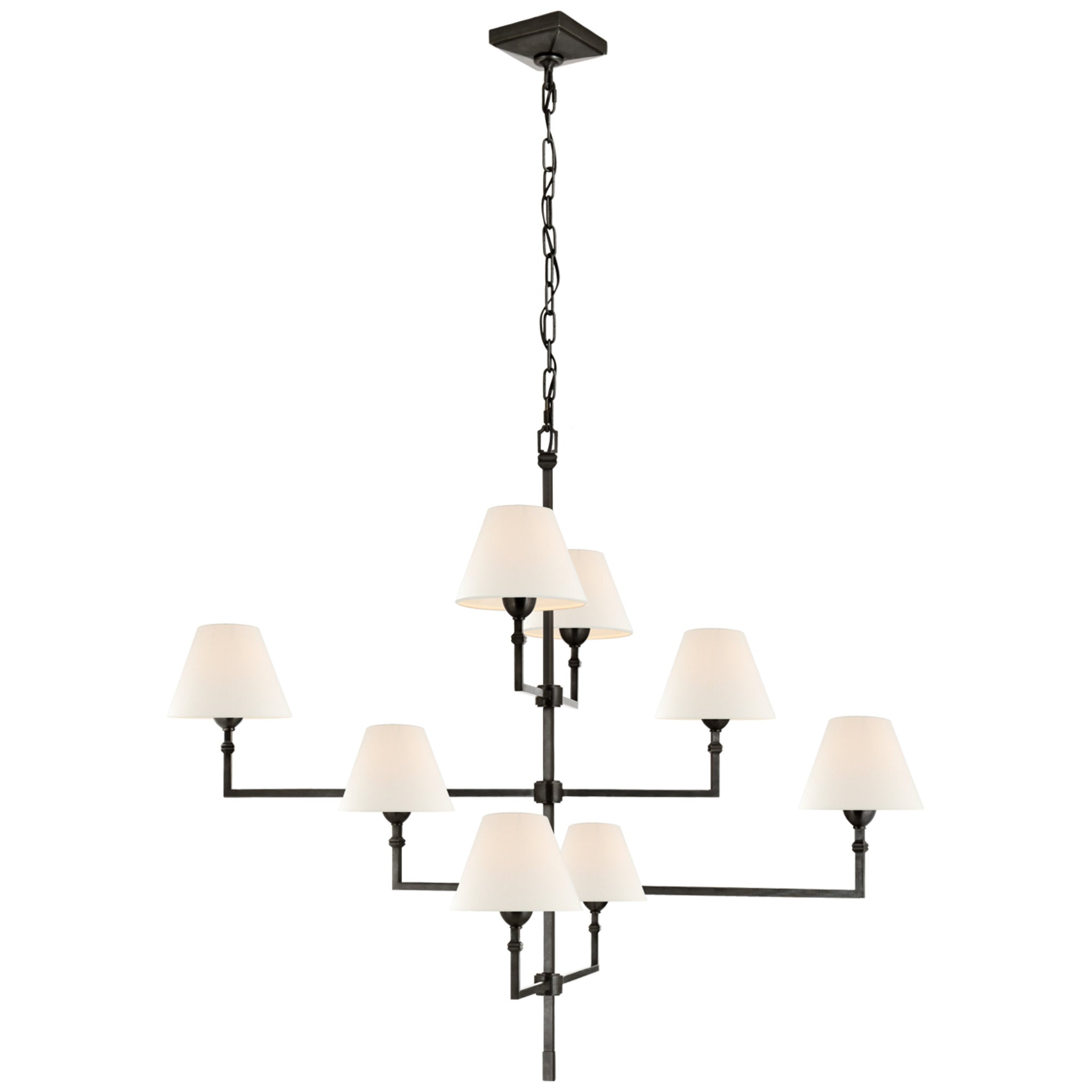 Alexa Hampton Jane Large Offset Chandelier in Gun Metal with Linen Shades Ceiling Light W47.75" x H41"