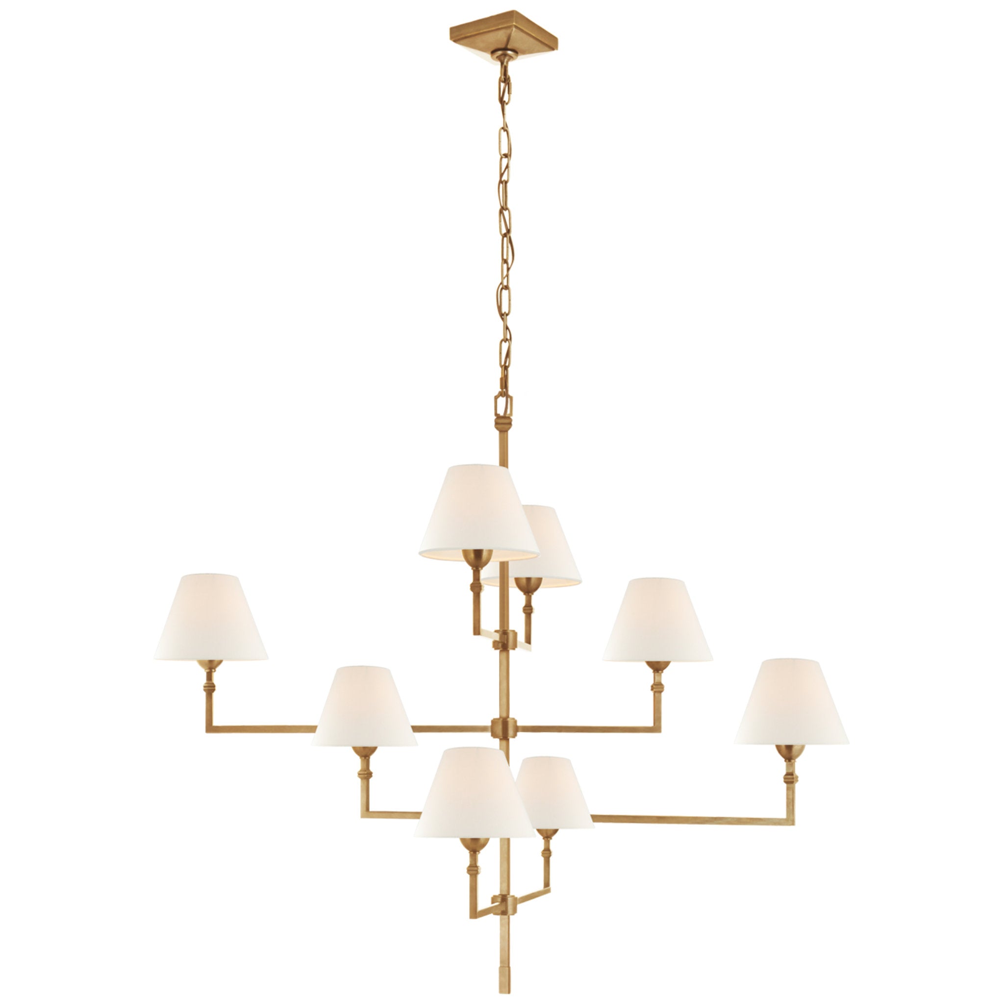 Alexa Hampton Jane Large Offset Chandelier in Hand-Rubbed Antique Brass with Linen Shades