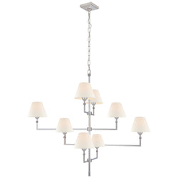 Alexa Hampton Jane Large Offset Chandelier in Polished Nickel with Linen Shades