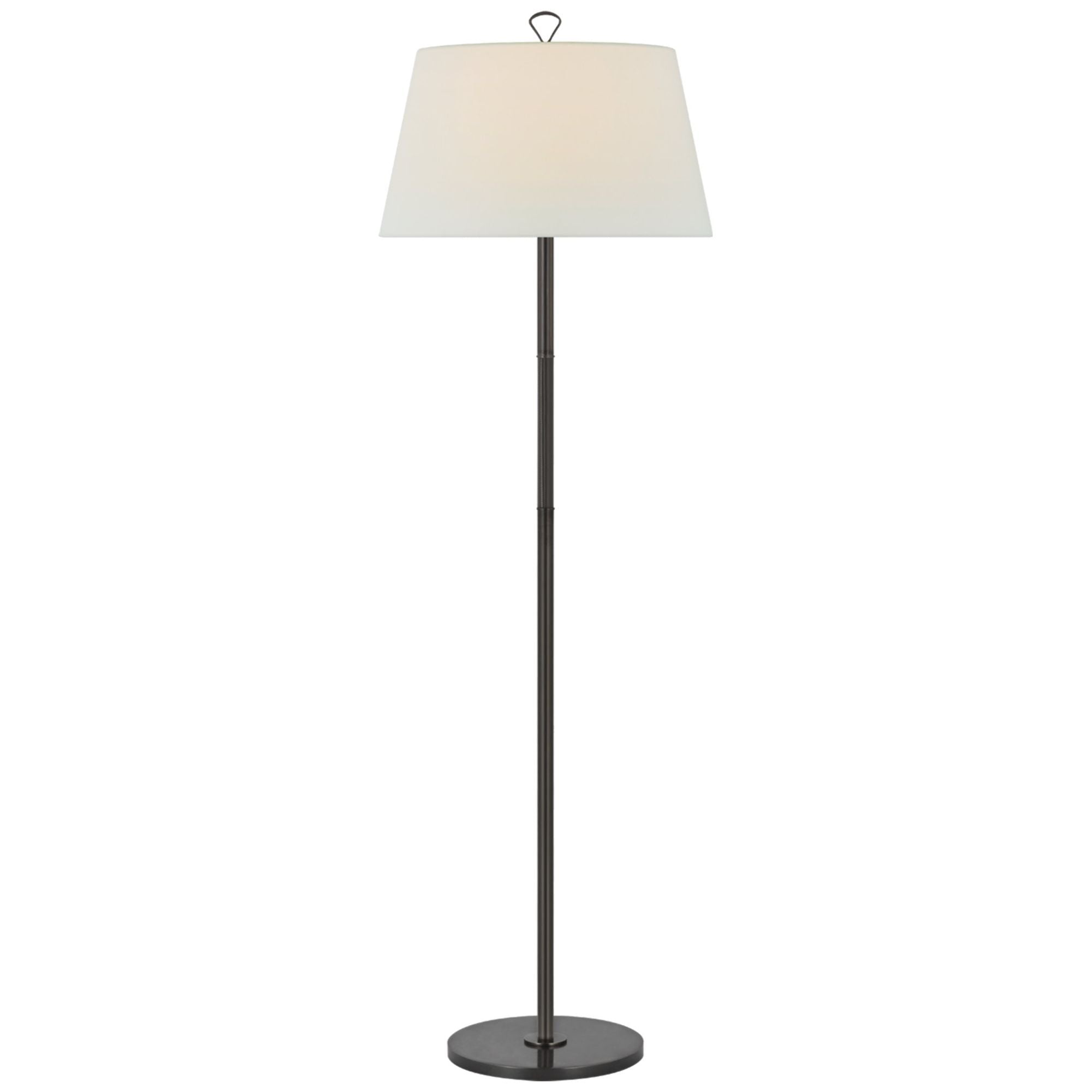 Amber Lewis Griffin Large Floor Lamp in Bronze and Chocolate Leather with Linen Shade W19.5" x H62.5"
