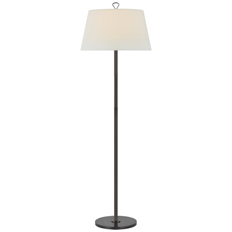Amber Lewis Griffin Large Floor Lamp in Bronze and Chocolate Leather with Linen Shade