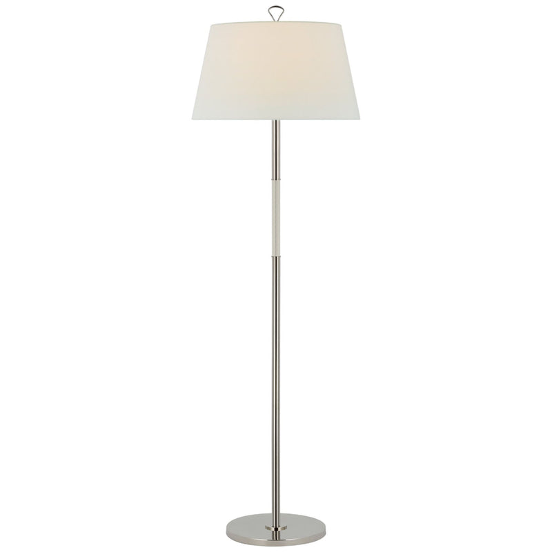 Amber Lewis Griffin Large Floor Lamp in Polished Nickel and Parchment Leather with Linen Shade