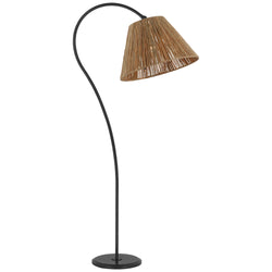 Amber Lewis Dume Large Arched Floor Lamp in Aged Iron with Natural Abaca Shade