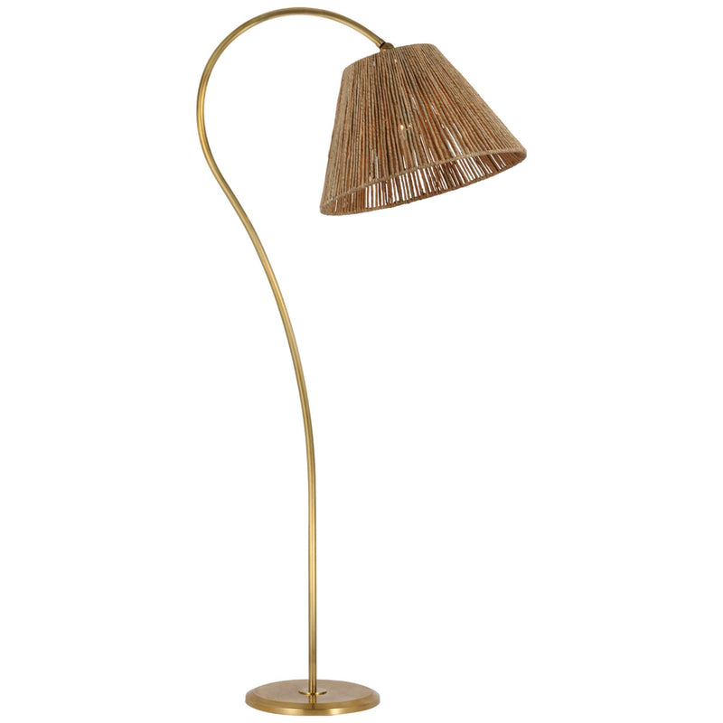 Amber Lewis Dume Large Arched Floor Lamp in Hand-Rubbed Antique Brass with Natural Abaca Shade