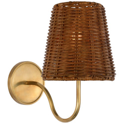Amber Lewis Lyndsie Small Sconce in Hand-Rubbed Antique Brass with Dark Wicker Shade