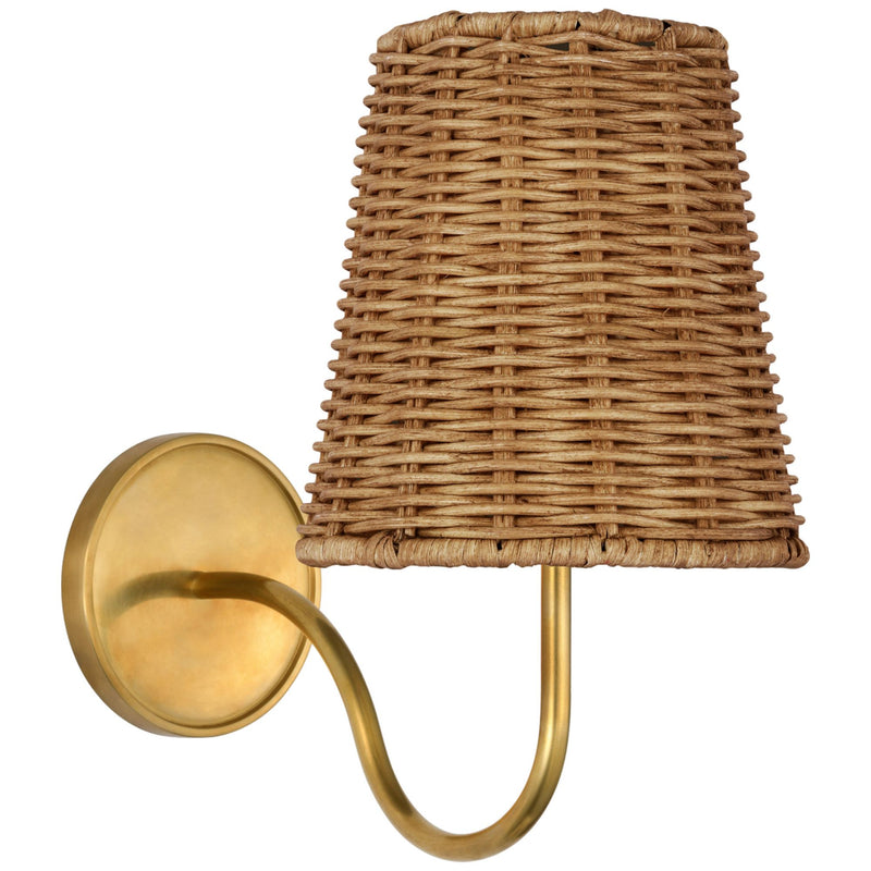 Amber Lewis Lyndsie Small Sconce in Hand-Rubbed Antique Brass with Natural Wicker Shade
