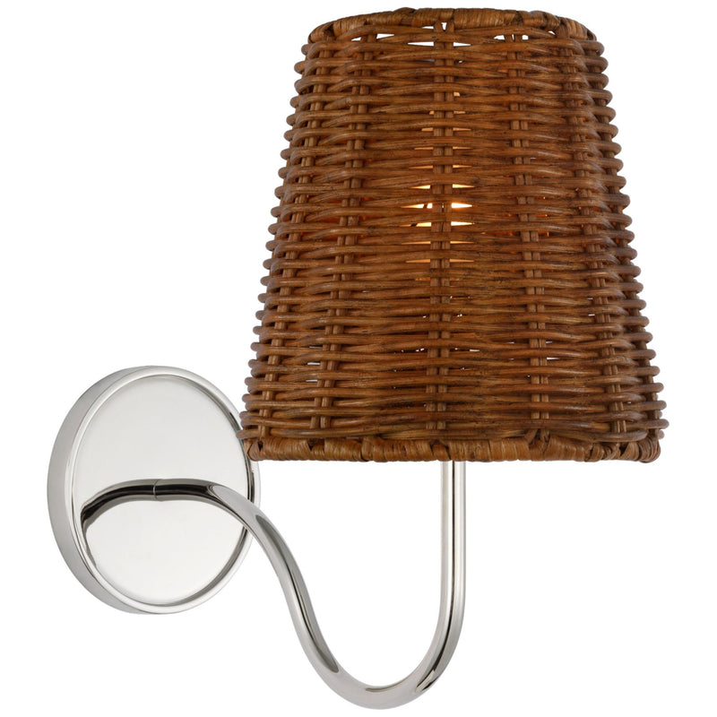 Amber Lewis Lyndsie Small Sconce in Polished Nickel with Dark Wicker Shade