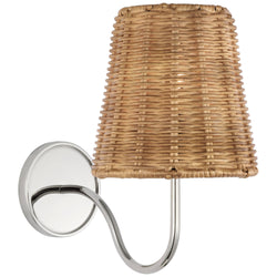 Amber Lewis Lyndsie Small Sconce in Polished Nickel with Natural Wicker Shade