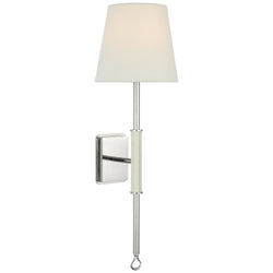 Amber Lewis Griffin Tail Sconce in Polished Nickel and Parchment Leather with Linen Shade