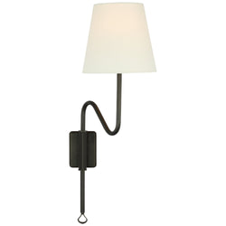Amber Lewis Griffin Articulating Sconce in Bronze and Chocolate Leather with Linen Shade