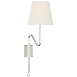 Amber Lewis Griffin Articulating Sconce in Polished Nickel and Parchment Leather with Linen Shade