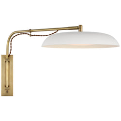 Amber Lewis Cyrus Medium Articulating Wall Light in Hand-Rubbed Antique Brass and White with White Glass