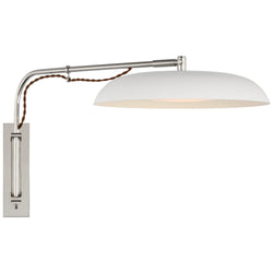 Amber Lewis Cyrus Medium Articulating Wall Light in Polished Nickel and White with White Glass