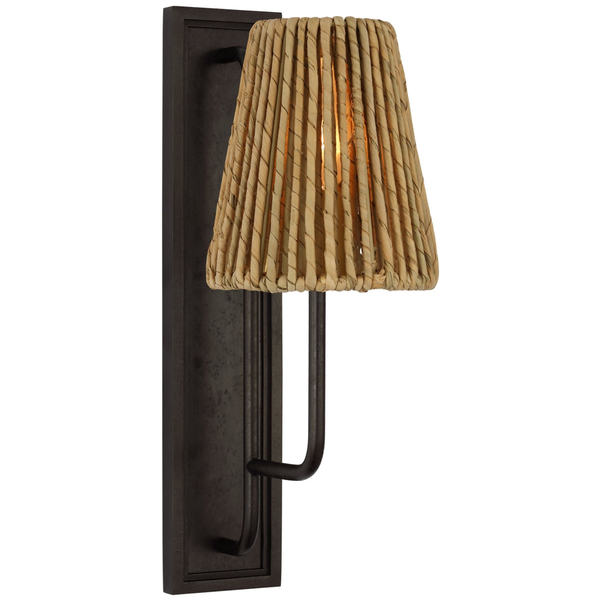 Amber Lewis Rui Sconce in Aged Iron with Natural Abaca Shade Wall Light W5" x H14"