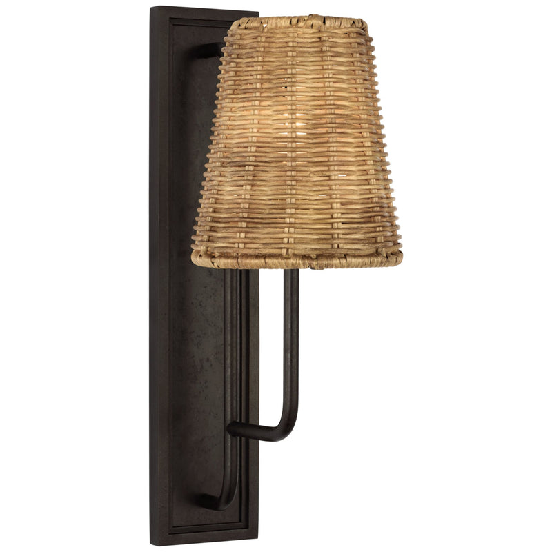 Amber Lewis Rui Sconce in Aged Iron with Natural Wicker Shade