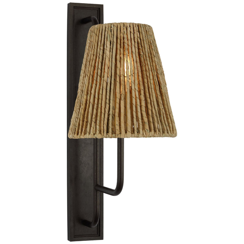 Amber Lewis Rui Tall Sconce in Aged Iron with Natural Abaca Shade