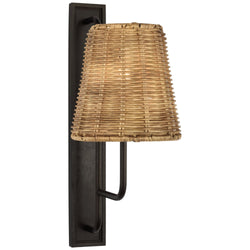 Amber Lewis Rui Tall Sconce in Aged Iron with Natural Wicker Shade