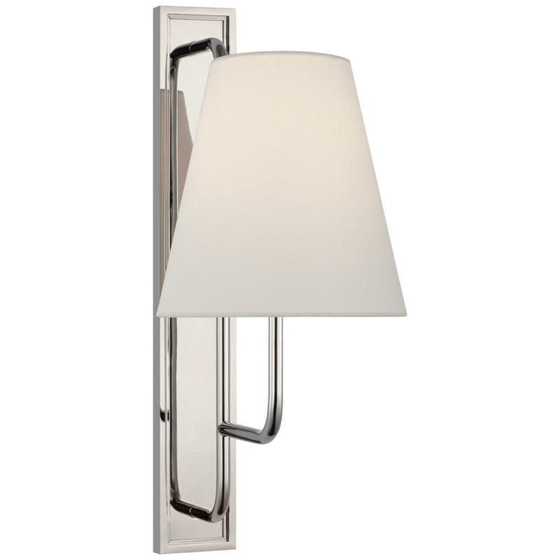 Amber Lewis Rui Tall Sconce in Polished Nickel with Linen Shade