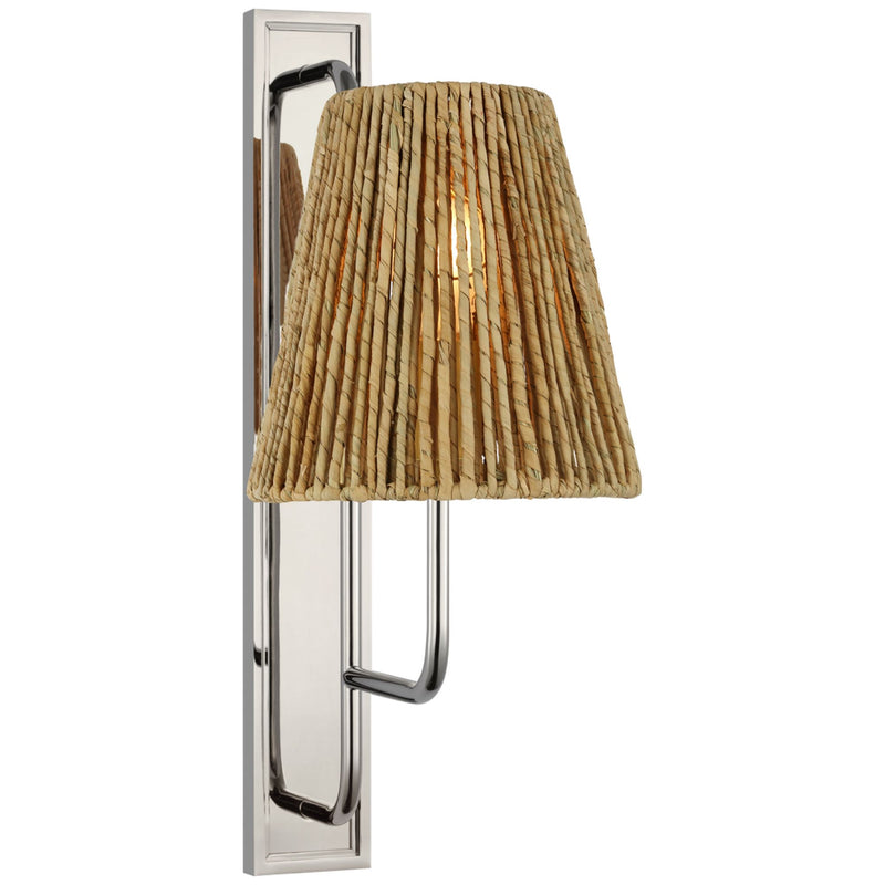 Amber Lewis Rui Tall Sconce in Polished Nickel with Natural Abaca Shade