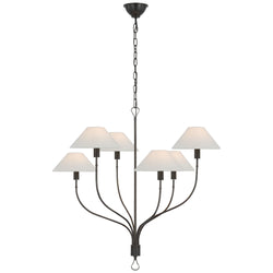 Amber Lewis Griffin Large Staggered Tail Chandelier in Bronze and Chocolate Leather with Linen Shades