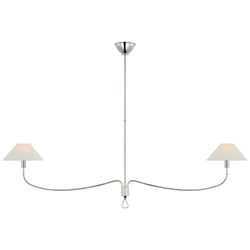 Amber Lewis Griffin Grande Linear Chandelier in Polished Nickel and Parchment Leather with Linen Shades