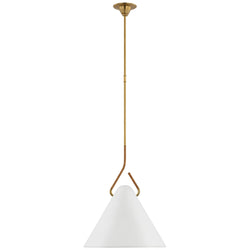 Amber Lewis Laken 19" Pendant in Hand-Rubbed Antique Brass and Natural Rattan with White Shade