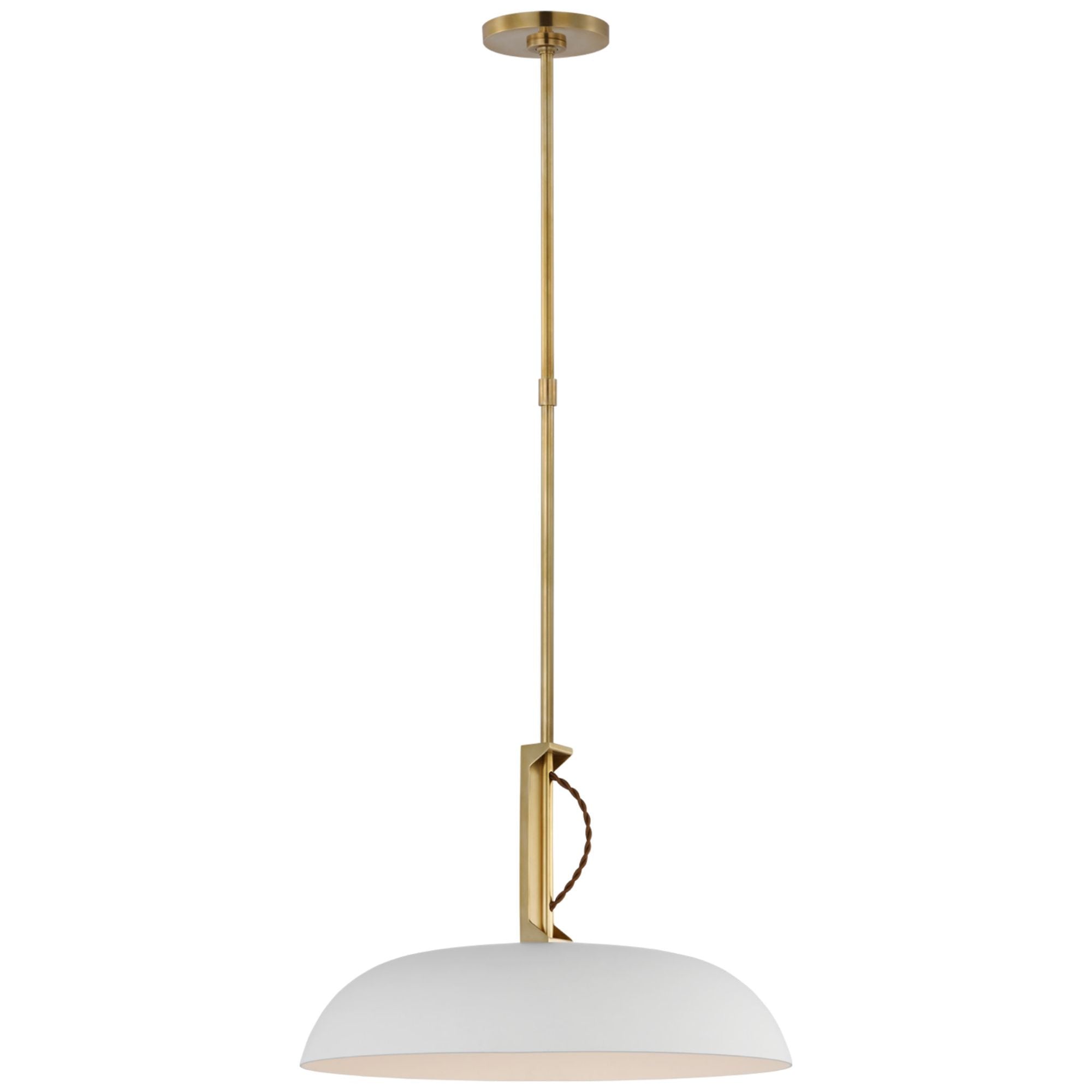Amber Lewis Cyrus 19" Pendant in Hand-Rubbed Antique Brass and White with White Glass Ceiling Light W18.5"