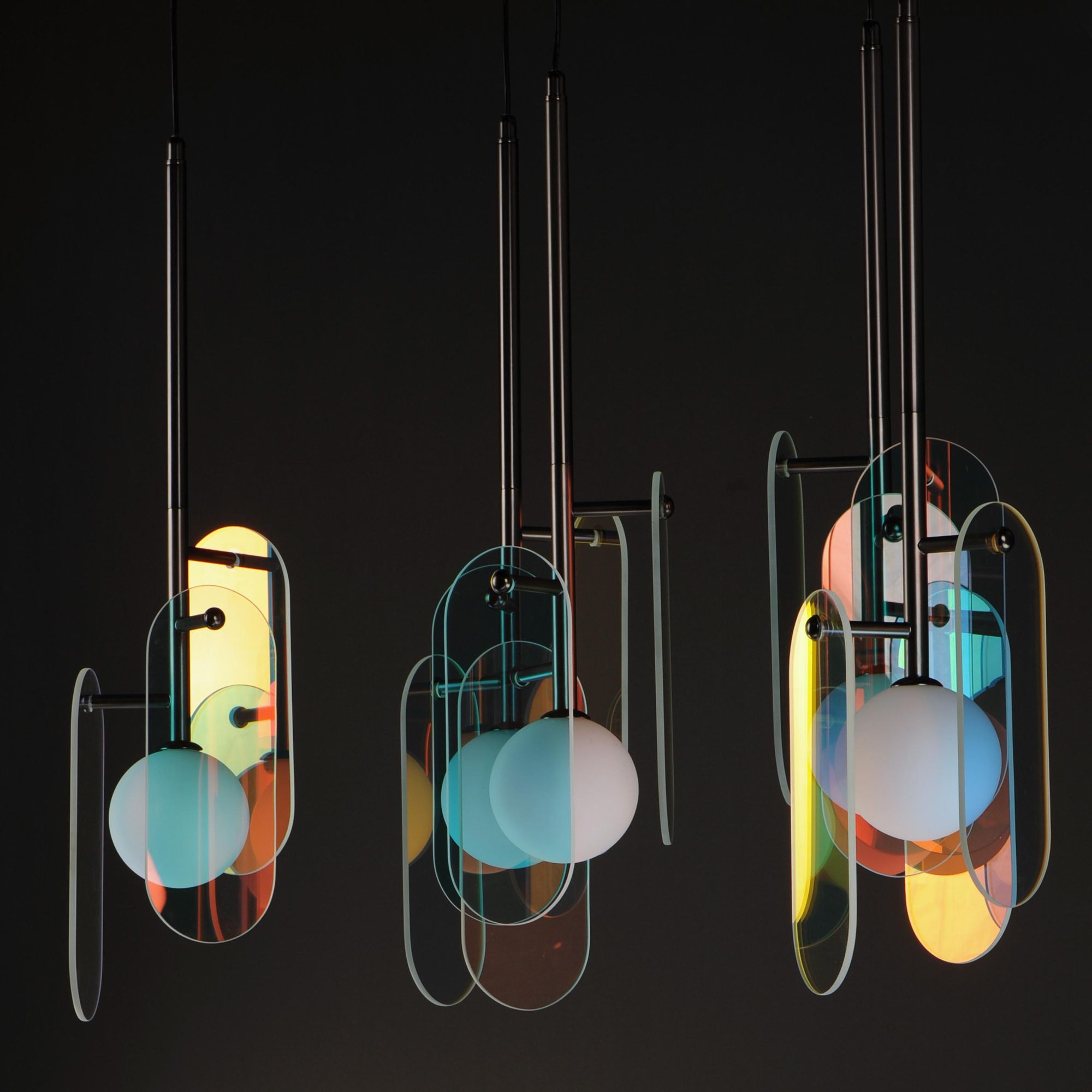Studio M SM24815DCGM Megalith 5-Light Pendant Dichroic Glass in Gunmetal by Nina Magon