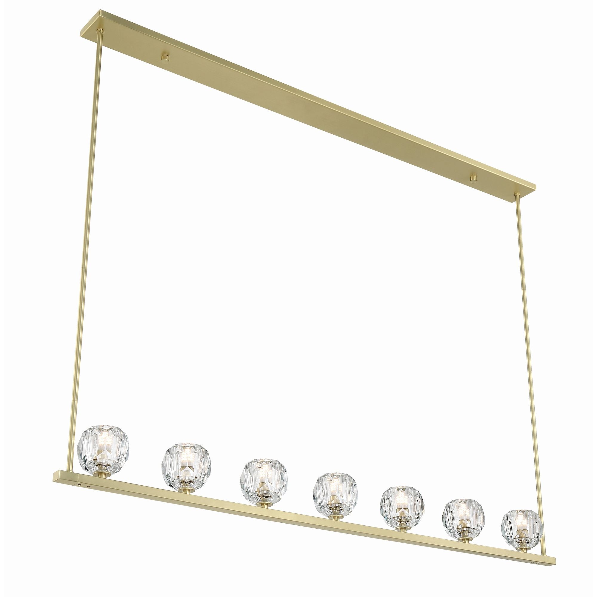 Aragon 7 Light LED Soft Brass Linear Chandelier Faceted Cut Crystal 56"W x 6.75"H x 4.25"D