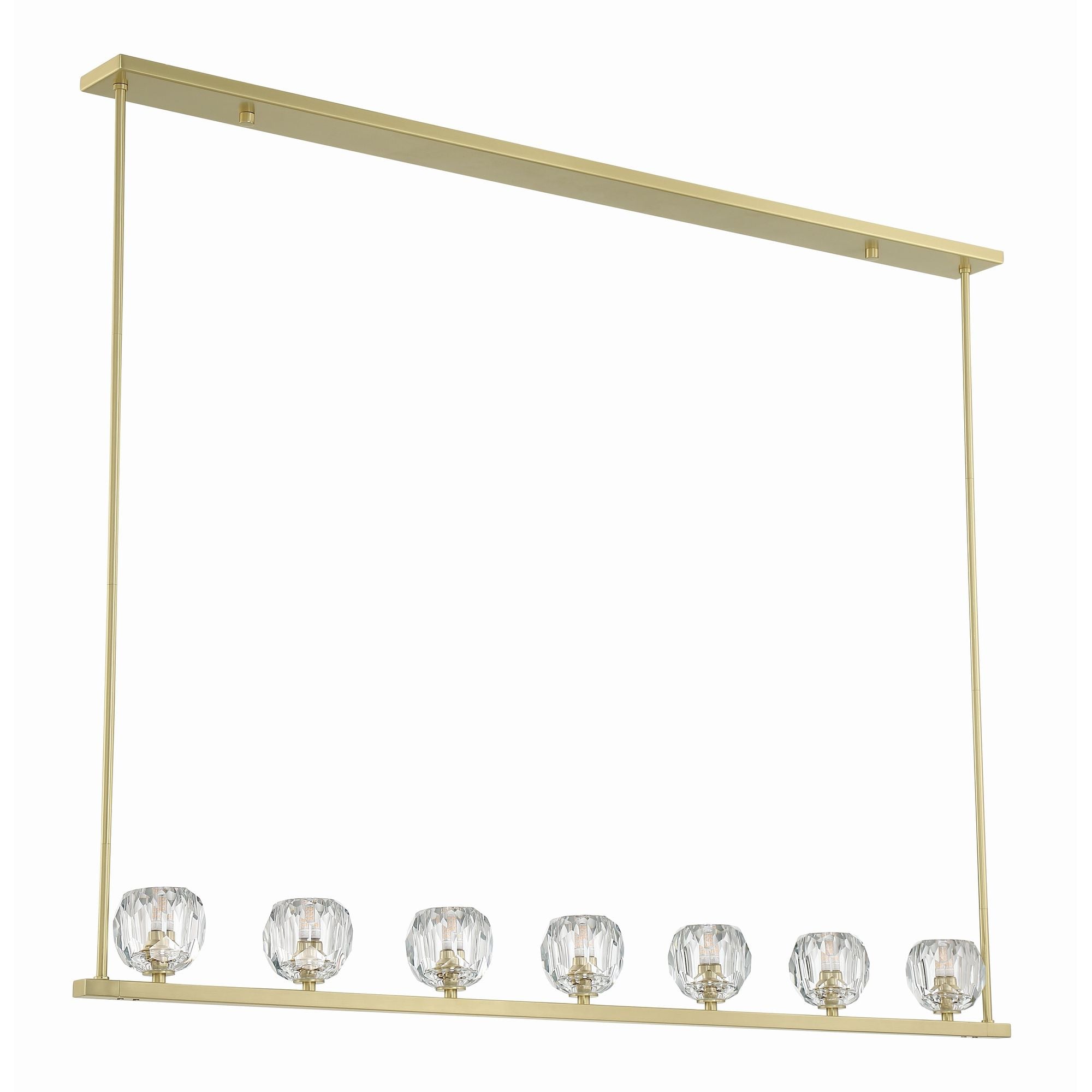 Aragon 7 Light LED Soft Brass Linear Chandelier Faceted Cut Crystal 56"W x 6.75"H x 4.25"D