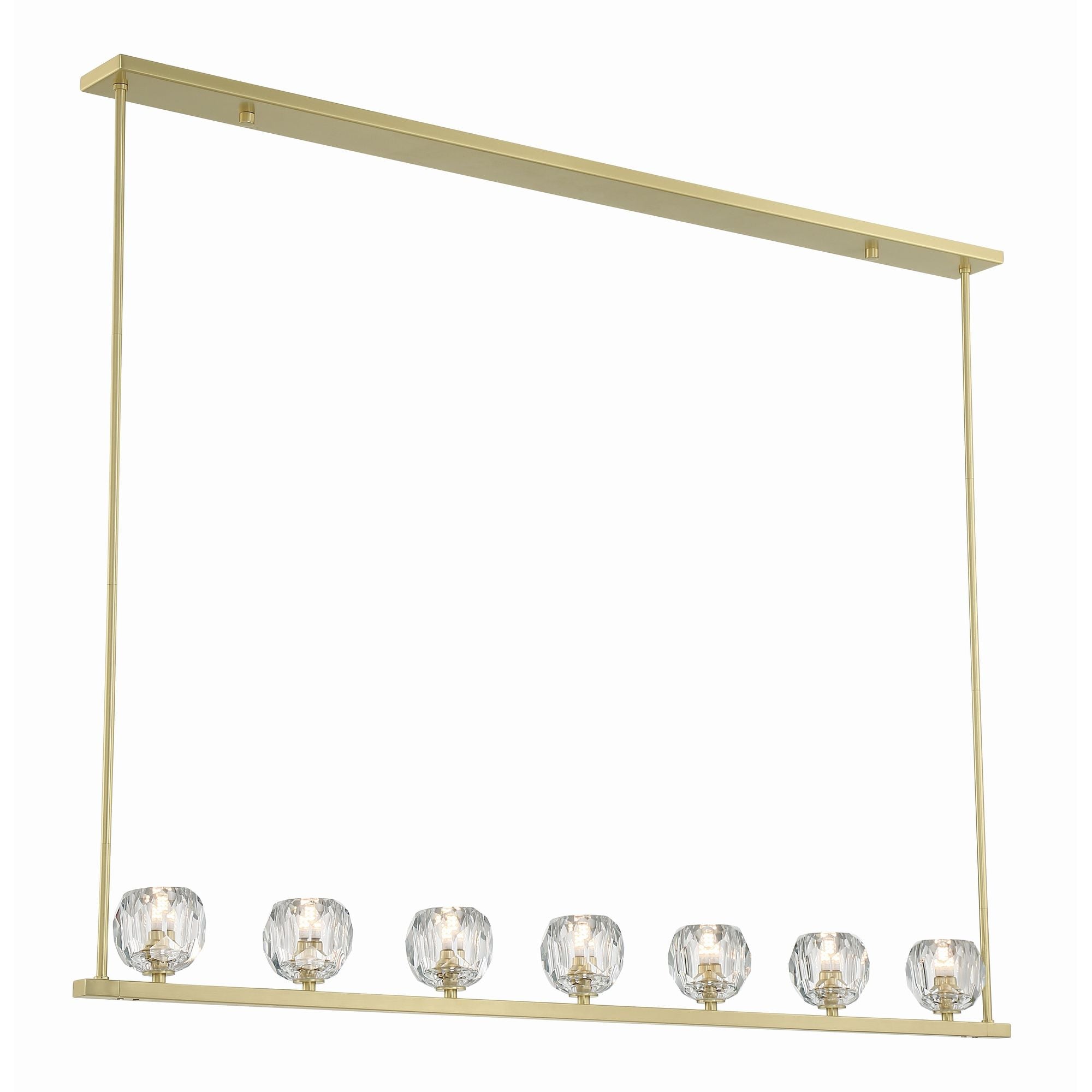 Aragon 7 Light LED Soft Brass Linear Chandelier Faceted Cut Crystal 56"W x 6.75"H x 4.25"D