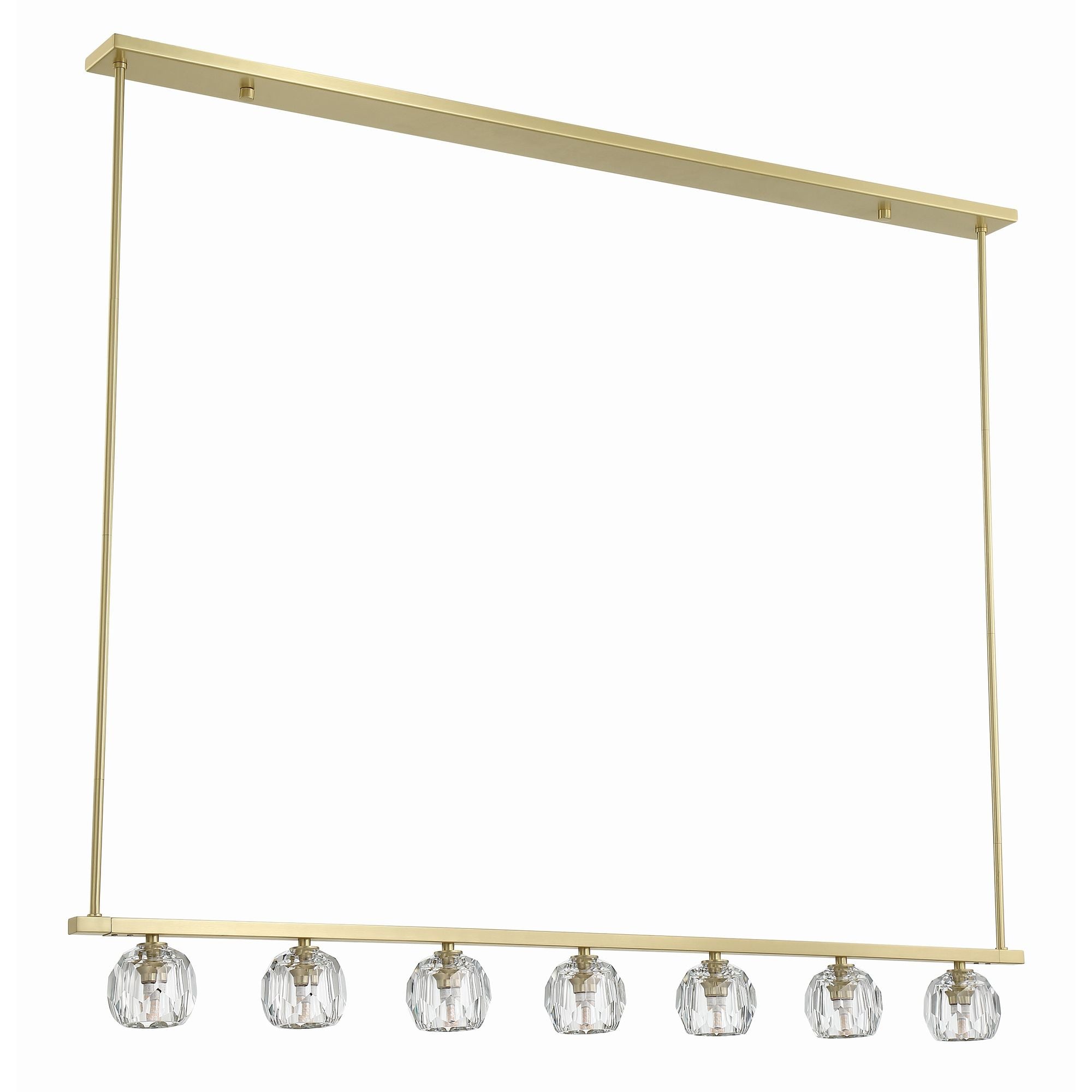 Aragon 7 Light LED Soft Brass Linear Chandelier Faceted Cut Crystal 56"W x 6.75"H x 4.25"D