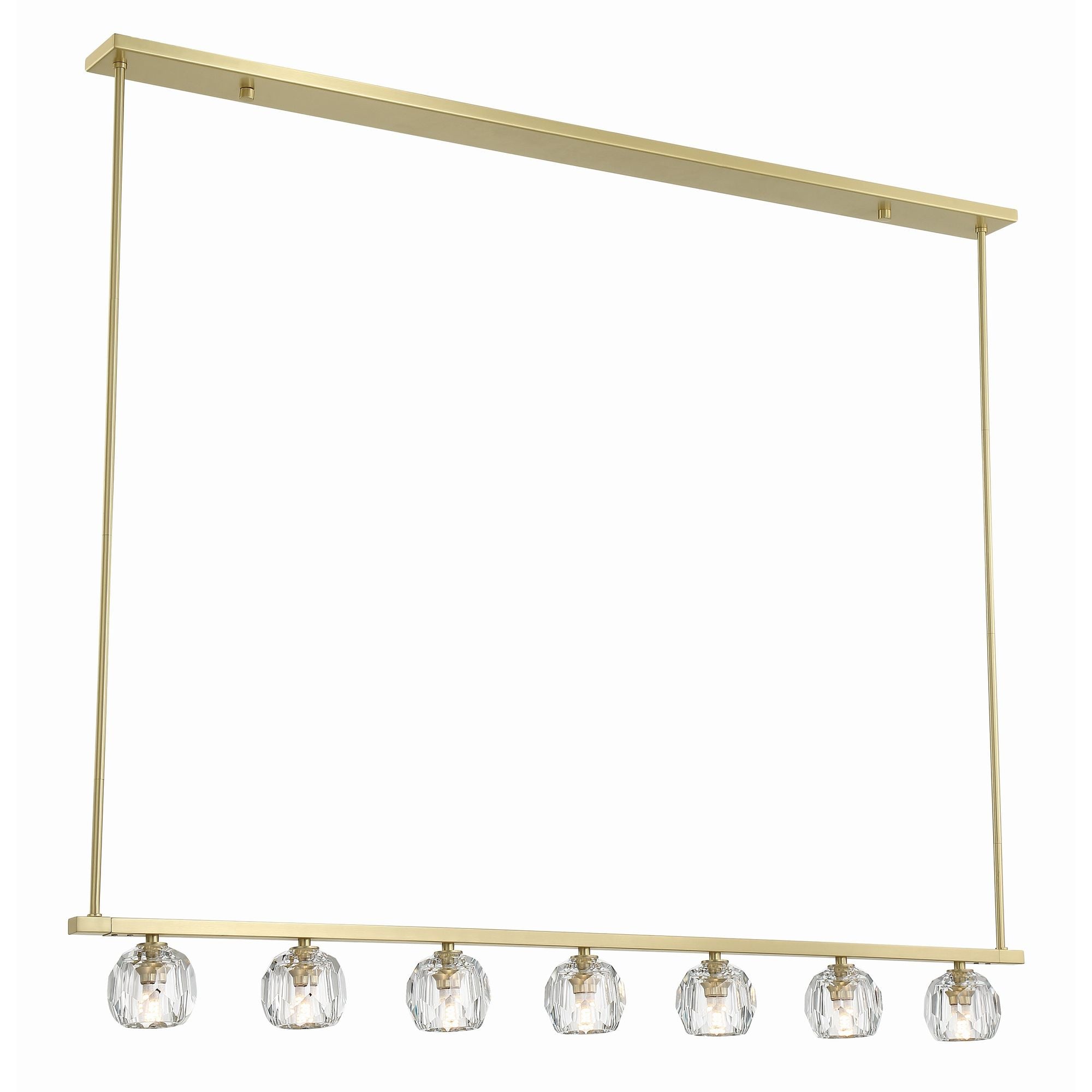 Aragon 7 Light LED Soft Brass Linear Chandelier Faceted Cut Crystal 56"W x 6.75"H x 4.25"D