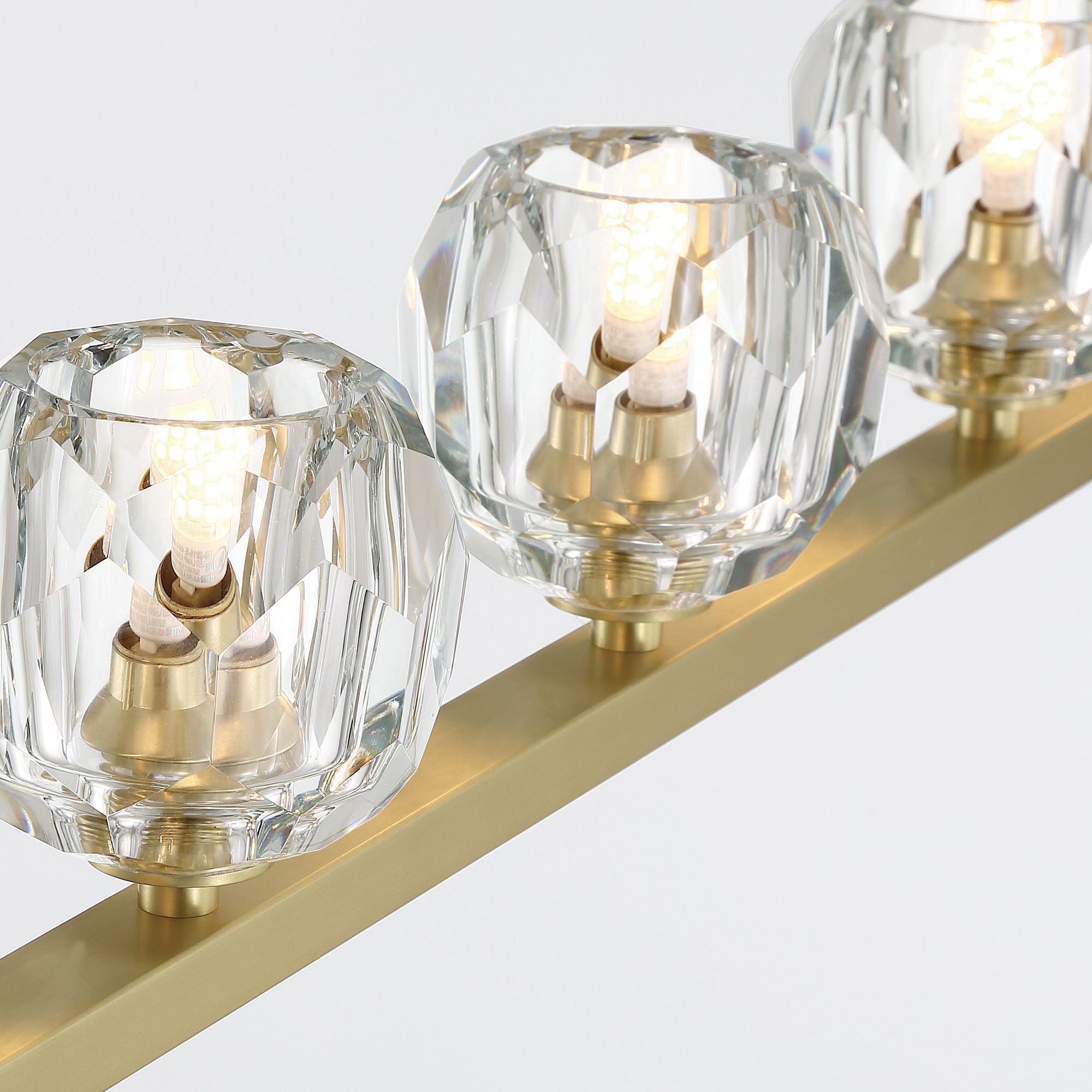 Aragon 7 Light LED Soft Brass Linear Chandelier Faceted Cut Crystal 56"W x 6.75"H x 4.25"D
