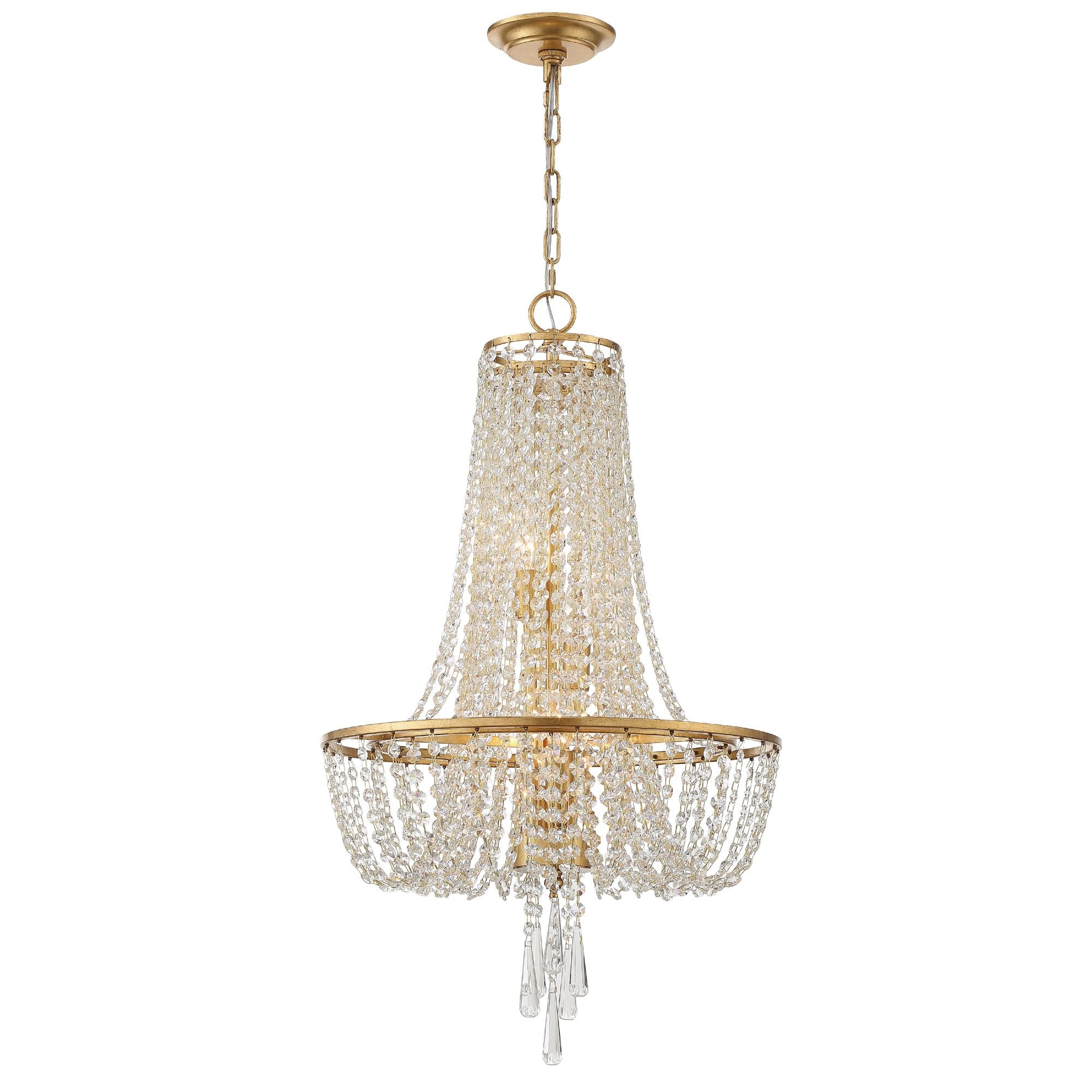 Arcadia 4 Light Antique Gold Chandelier Hand Cut Crystal 18"W x 31.5"H x 18"D