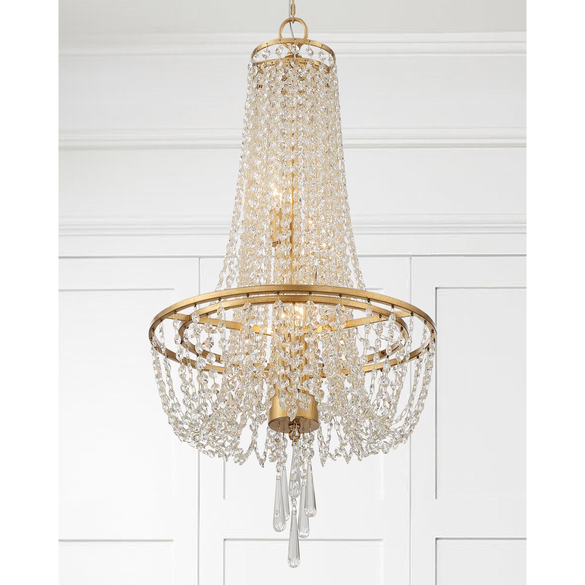 Arcadia 4 Light Antique Gold Chandelier Hand Cut Crystal 18"W x 31.5"H x 18"D