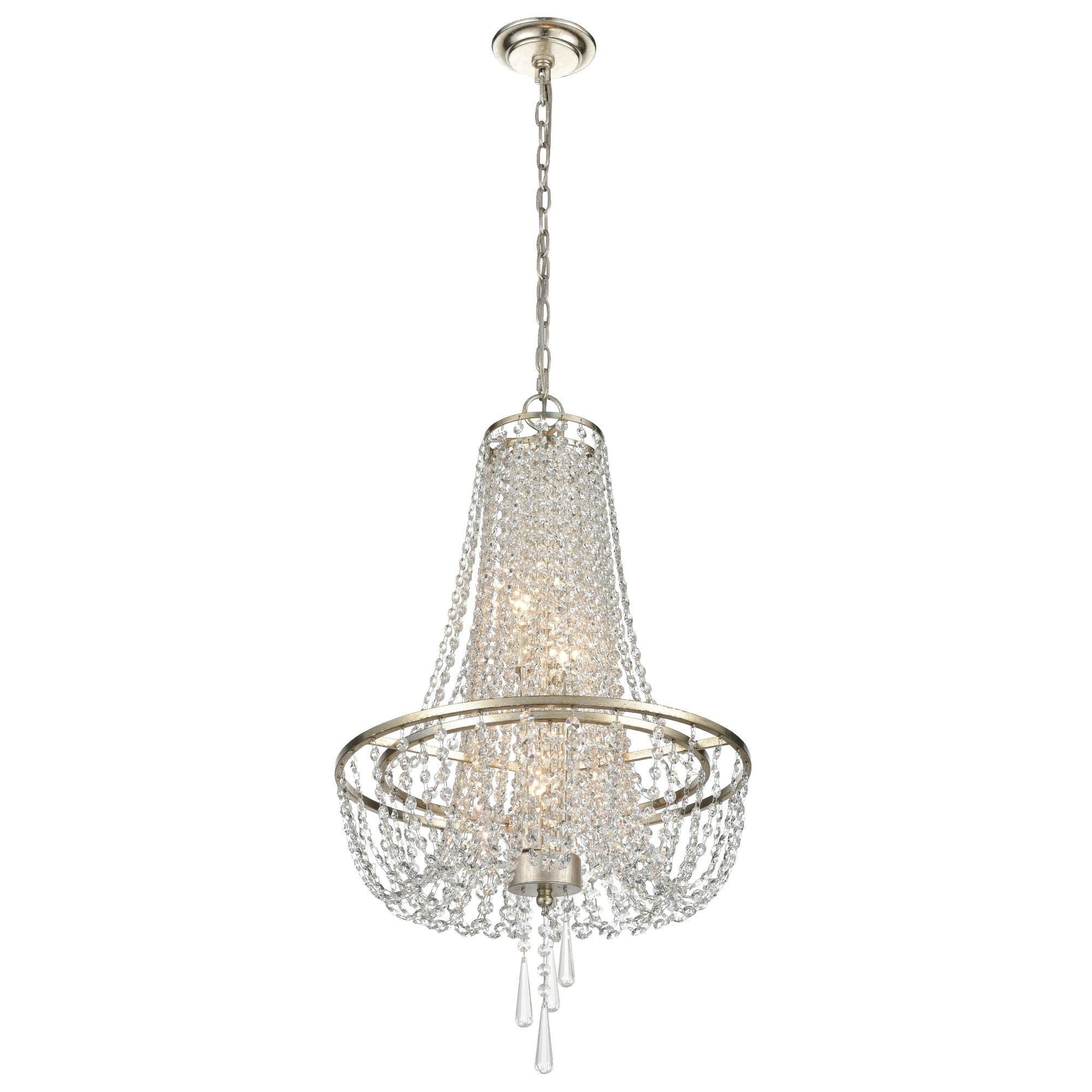 Arcadia 4 Light Antique Silver Chandelier Hand Cut Crystal 18"W x 31.5"H x 18"D