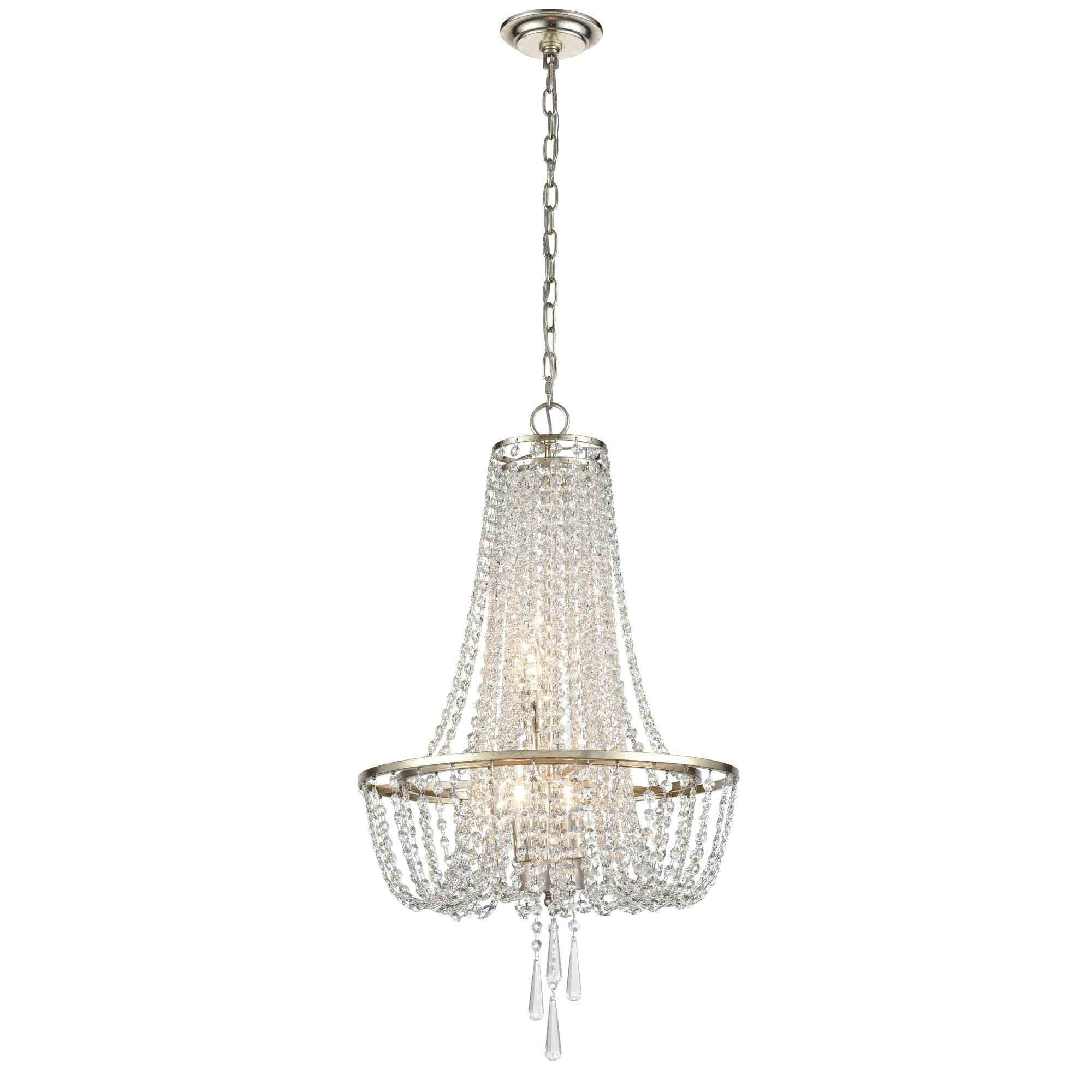 Arcadia 4 Light Antique Silver Chandelier Hand Cut Crystal 18"W x 31.5"H x 18"D