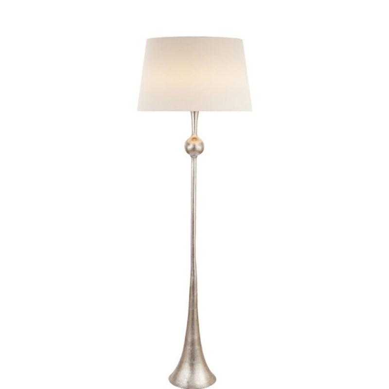 AERIN Dover Floor Lamp in Burnished Silver Leaf with Linen Shade