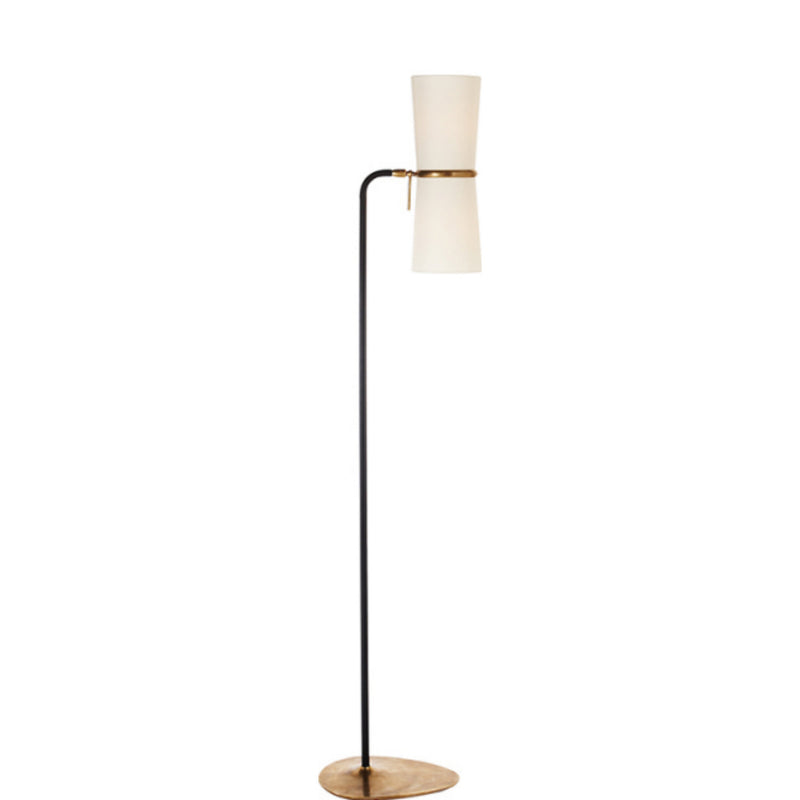 AERIN Clarkson Floor Lamp in Black and Hand-Rubbed Antique Brass with Linen Shades