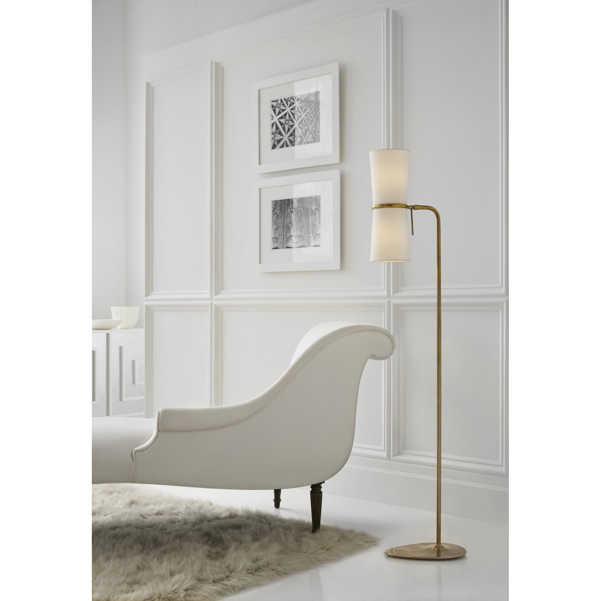 AERIN Clarkson Floor Lamp in Hand-Rubbed Antique Brass with Linen Shades
