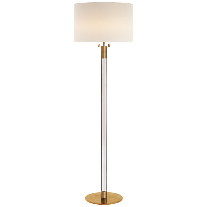 AERIN Riga Floor Lamp in Hand-Rubbed Antique Brass and Clear Glass with Linen Shade