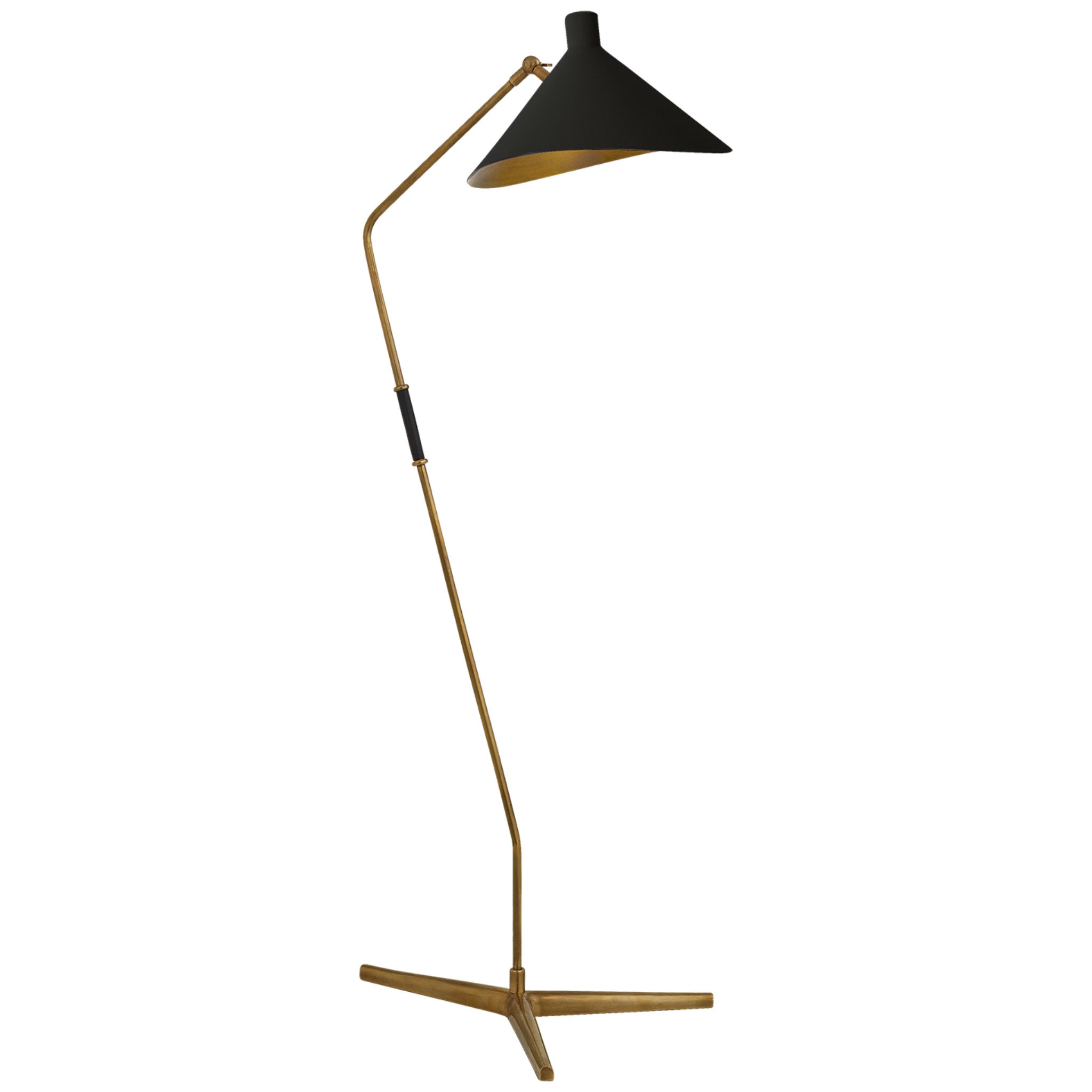 AERIN Mayotte Large Offset Floor Lamp in Hand-Rubbed Antique Brass with Black Shade