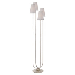 AERIN Montreuil Floor Lamp in Burnished Silver Leaf with Linen Shades