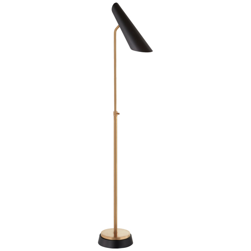 AERIN Franca Adjustable Floor Lamp in Hand-Rubbed Antique Brass with Black Shade