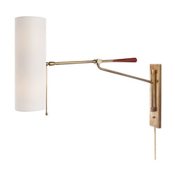 AERIN Frankfort Articulating Wall Light in Hand-Rubbed Antique Brass and Mahogany Accents with Linen Shade