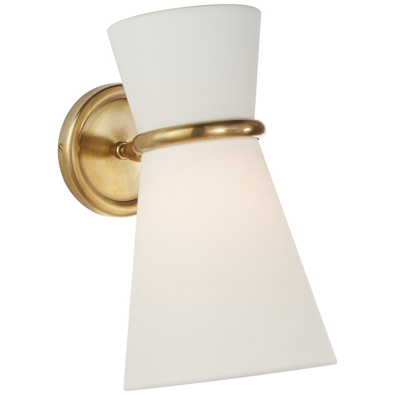 AERIN Clarkson Small Single Pivoting Sconce in Hand-Rubbed Antique Brass with Linen Shade