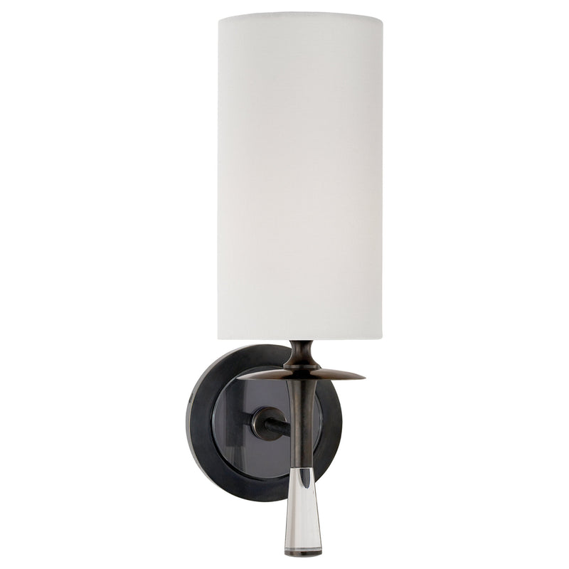 AERIN Drunmore Single Sconce in Bronze and Crystal with Linen Shade