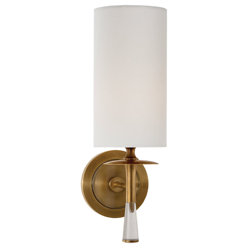AERIN Drunmore Single Sconce in Hand-Rubbed Antique Brass and Crystal with Linen Shade