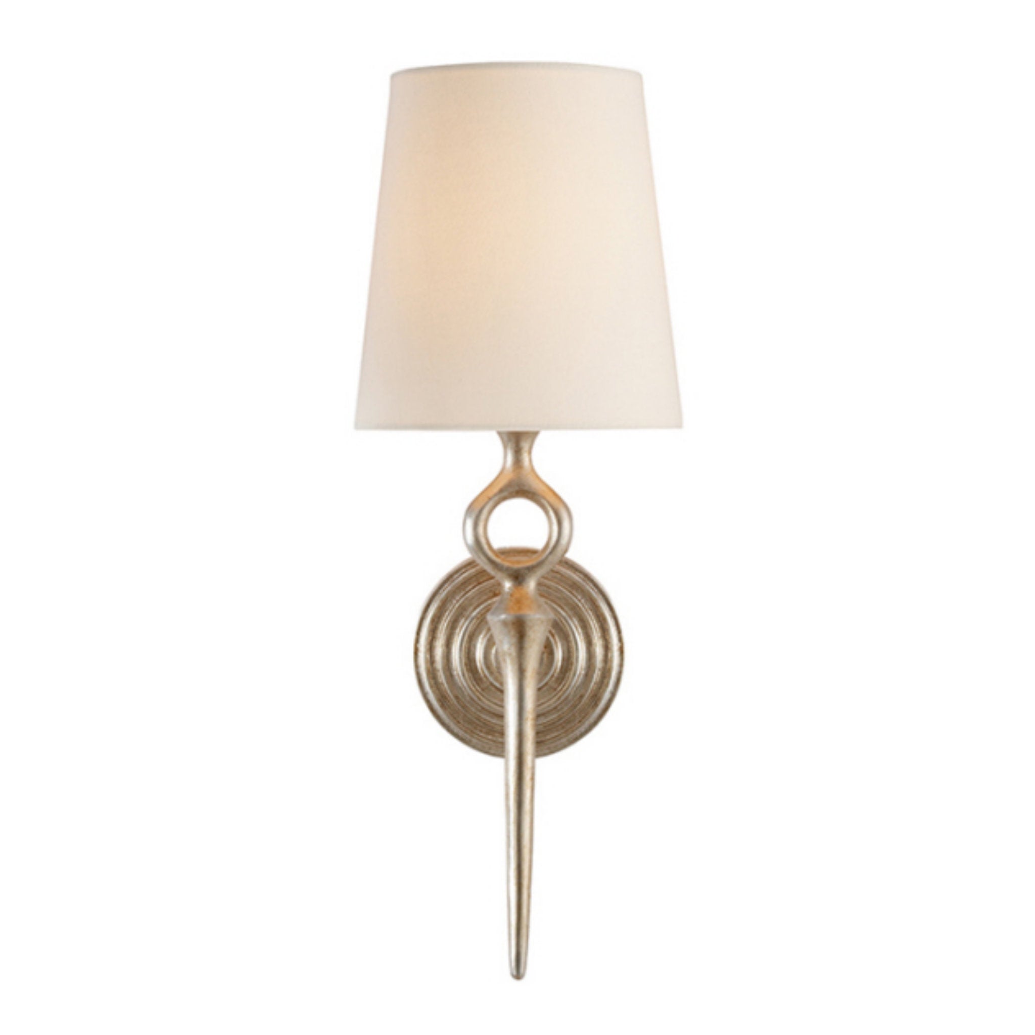 AERIN Bristol Single Sconce in Burnished Silver Leaf with Linen Shade